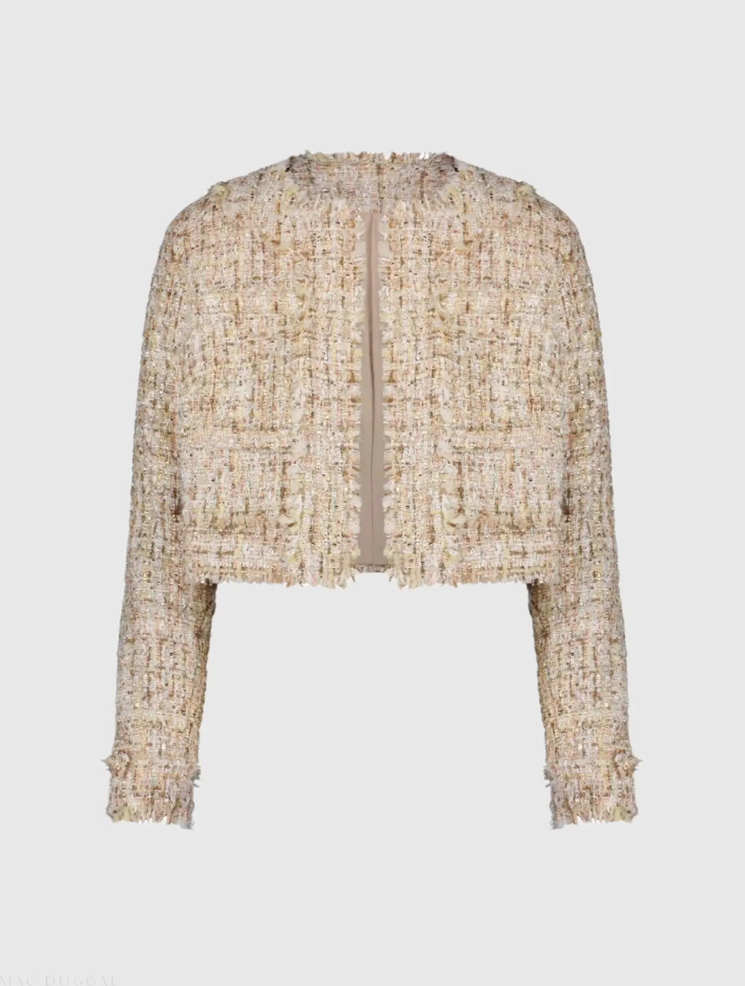 Beige Long Sleeve Cropped Boucle Jacket