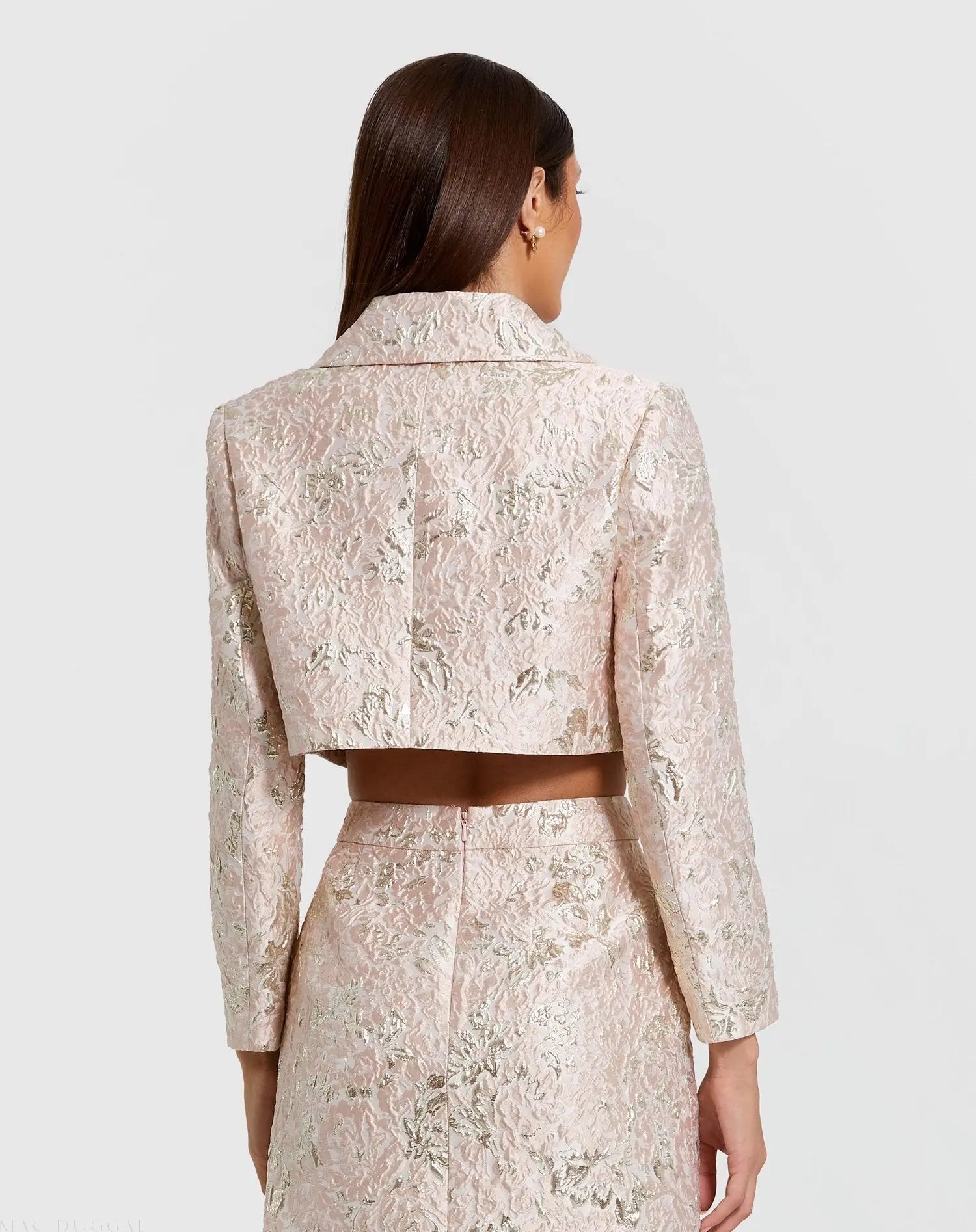 Pink Pearl Button Brocade Cropped Jacket