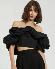 Faille Off The Shoulder Bustier Ruffle Top - FINAL SALE