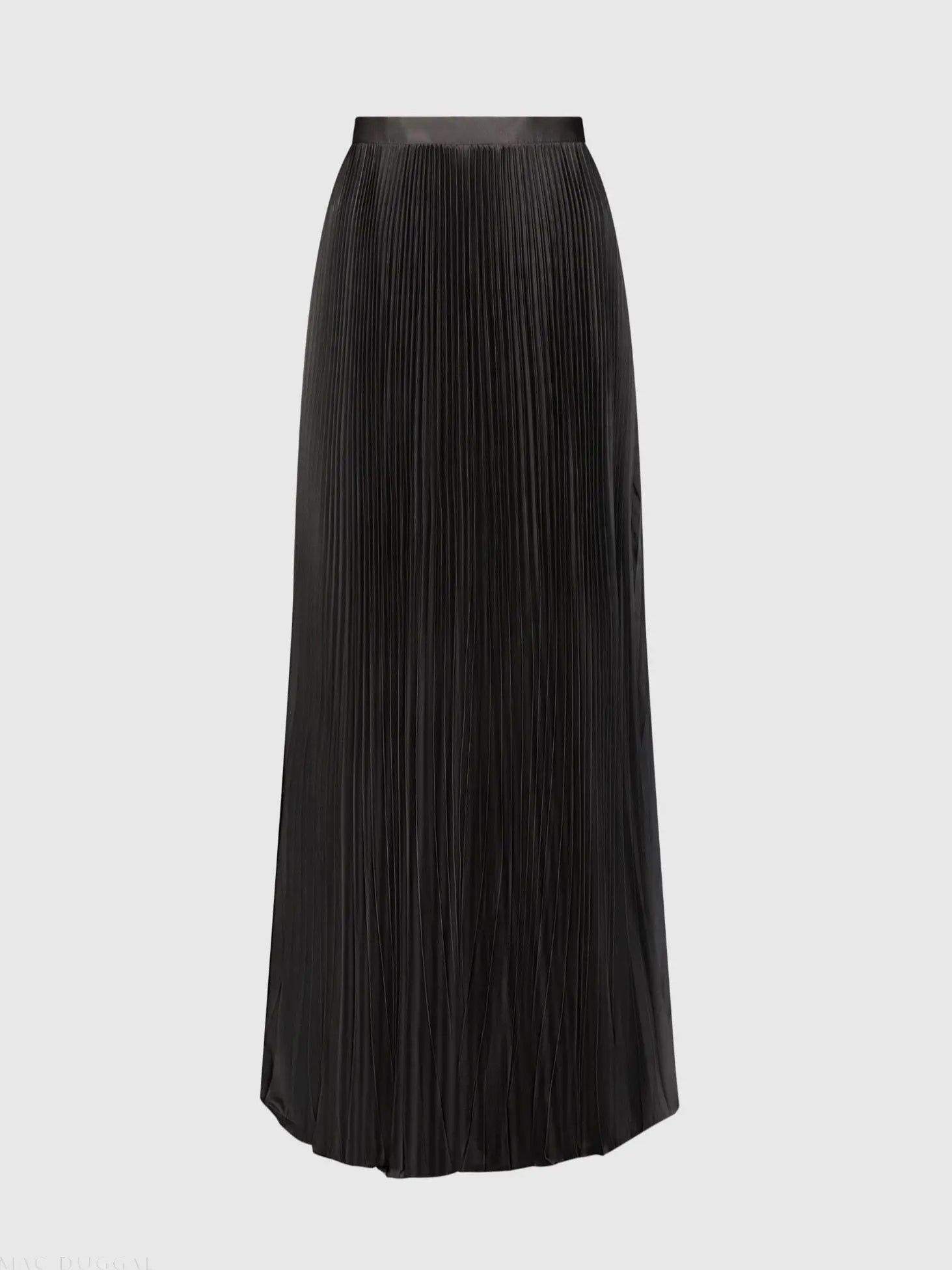 Black Pleated Satin Maxi Skirt