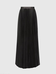 Black Pleated Satin Maxi Skirt
