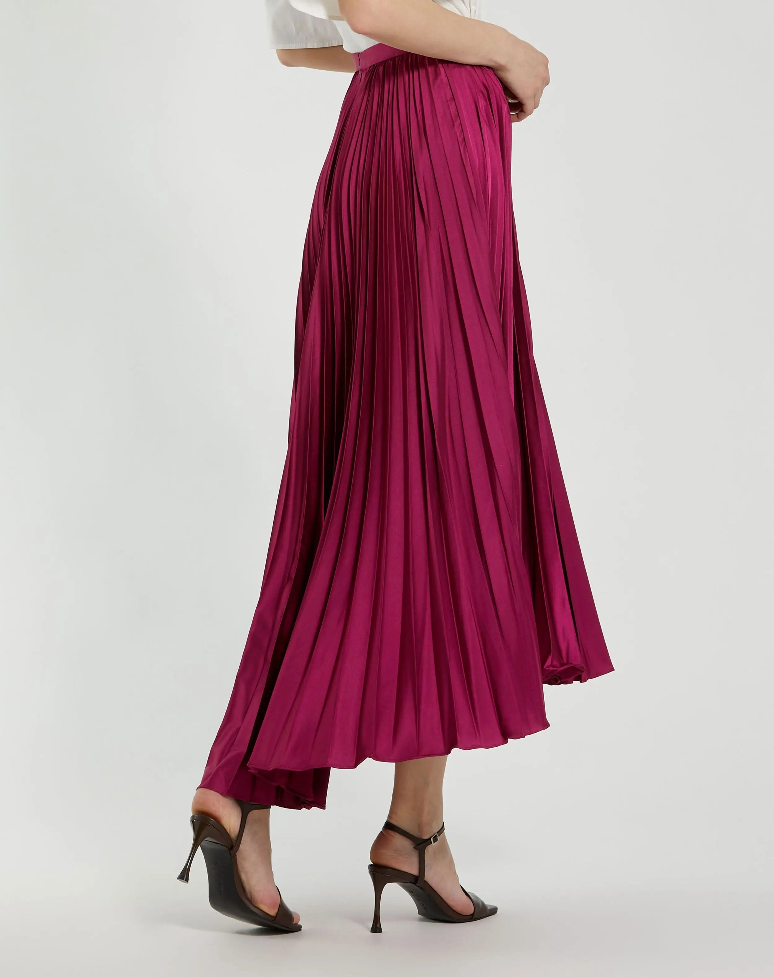 Purple Pleated Satin Maxi Skirt