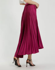 Purple Pleated Satin Maxi Skirt