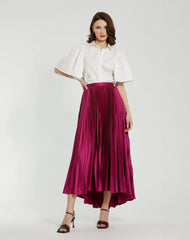 Purple Pleated Satin Maxi Skirt