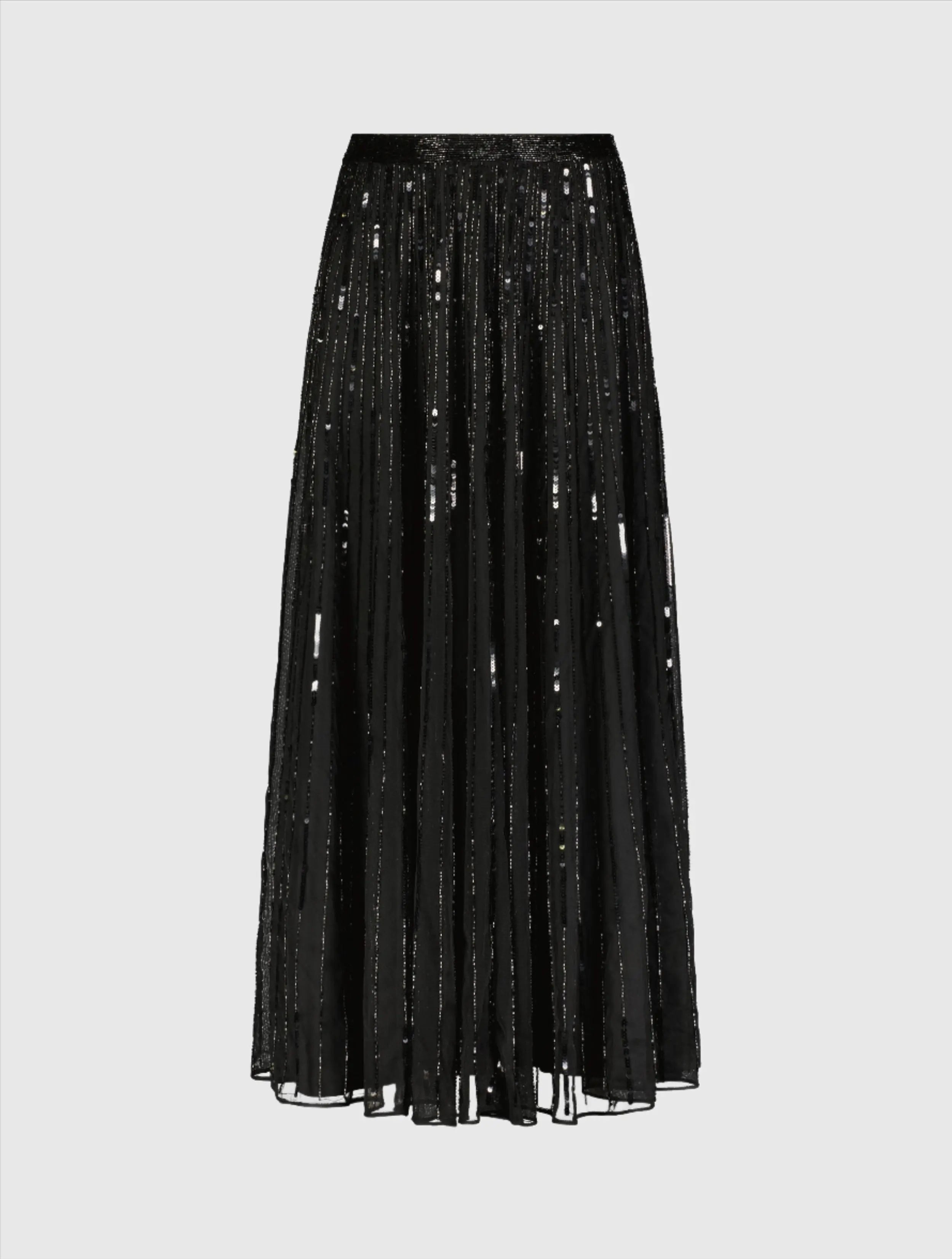 Black Long Sequin Embellished Chiffon Evening Skirt