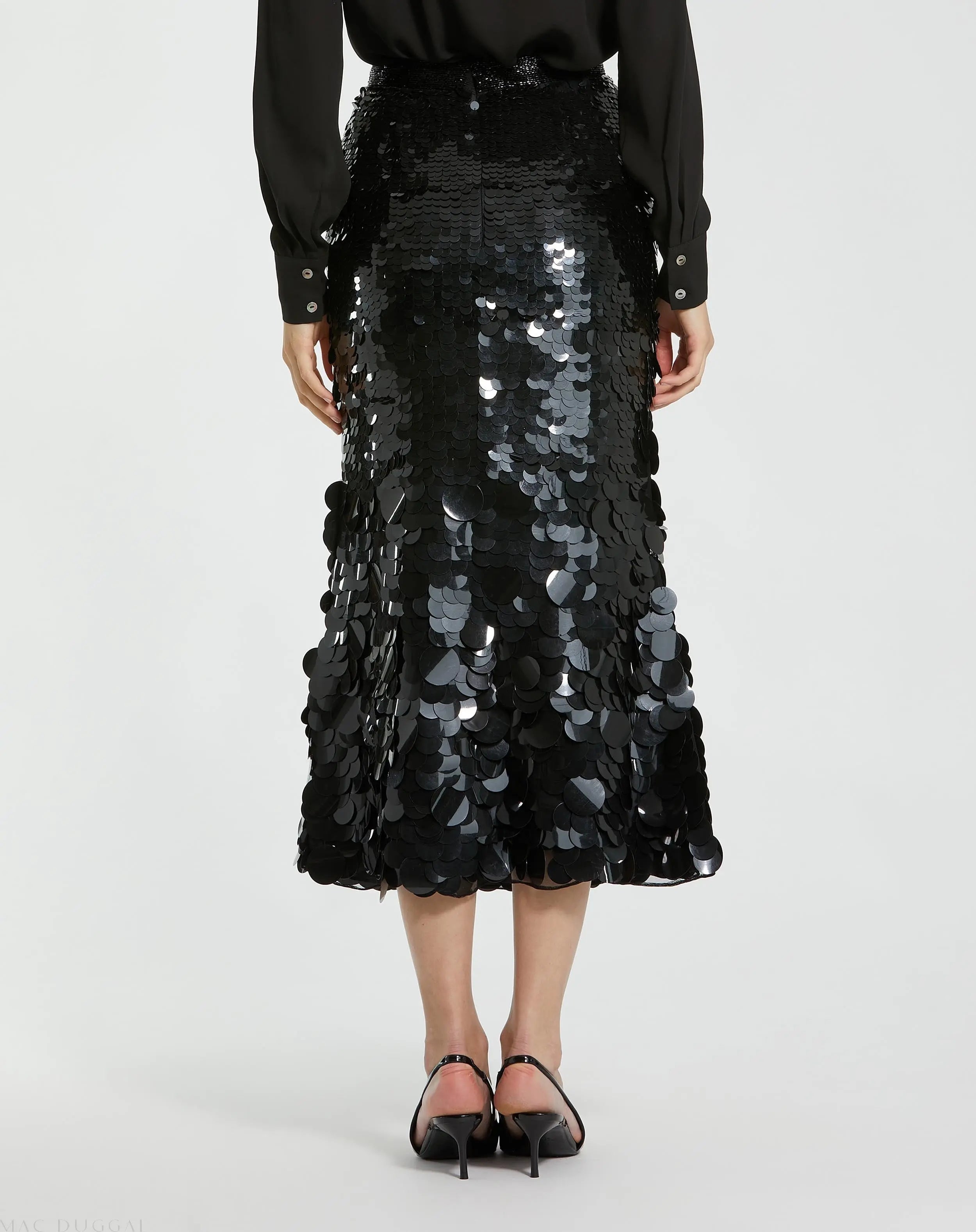 Black Paillette Sequin Midi Skirt