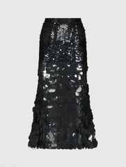Black Paillette Sequin Midi Skirt