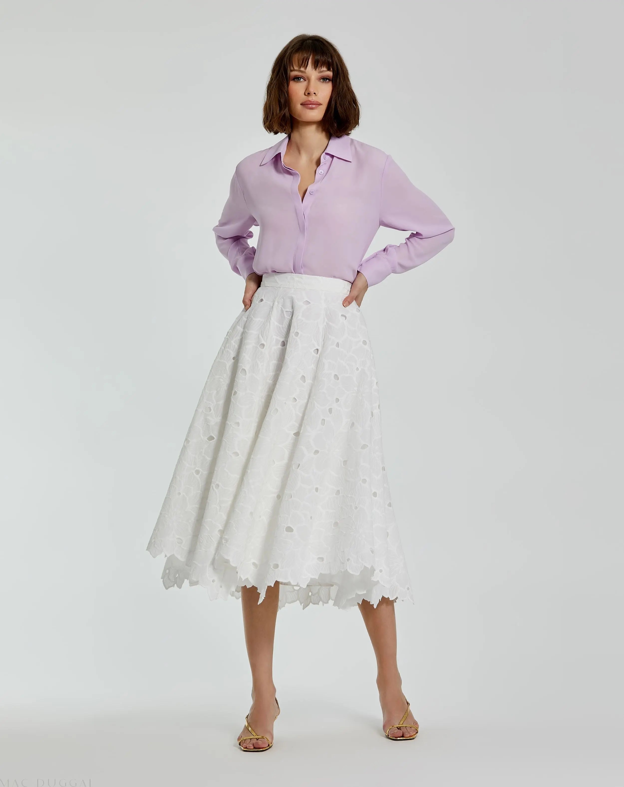 White Embroidered Floral A-line Midi Skirt - FINAL SALE