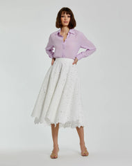 White Embroidered Floral A-line Midi Skirt - FINAL SALE