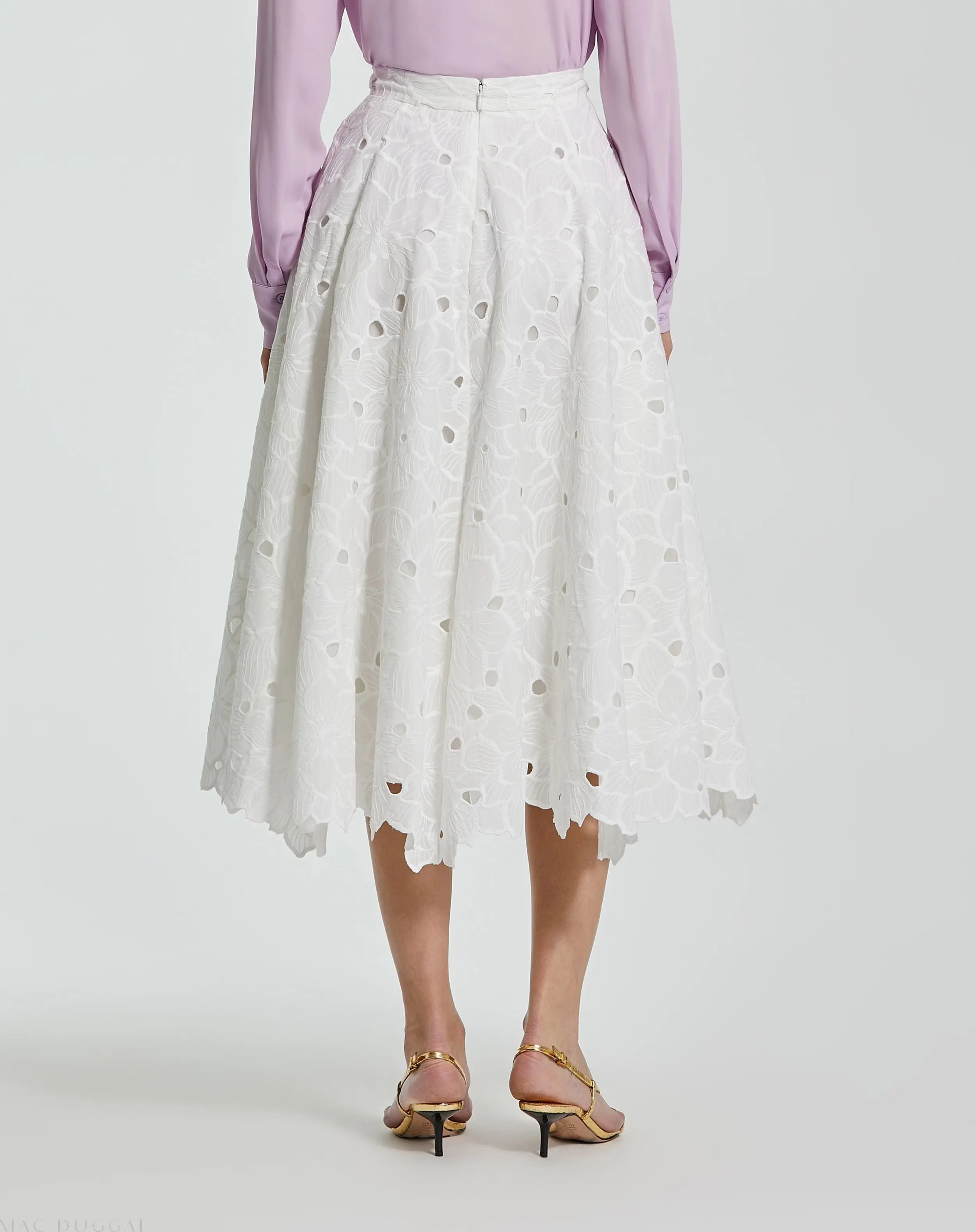 White Embroidered Floral A-line Midi Skirt - FINAL SALE