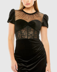 Black Short Sleeve Sheer Top Lace Bustier Dress