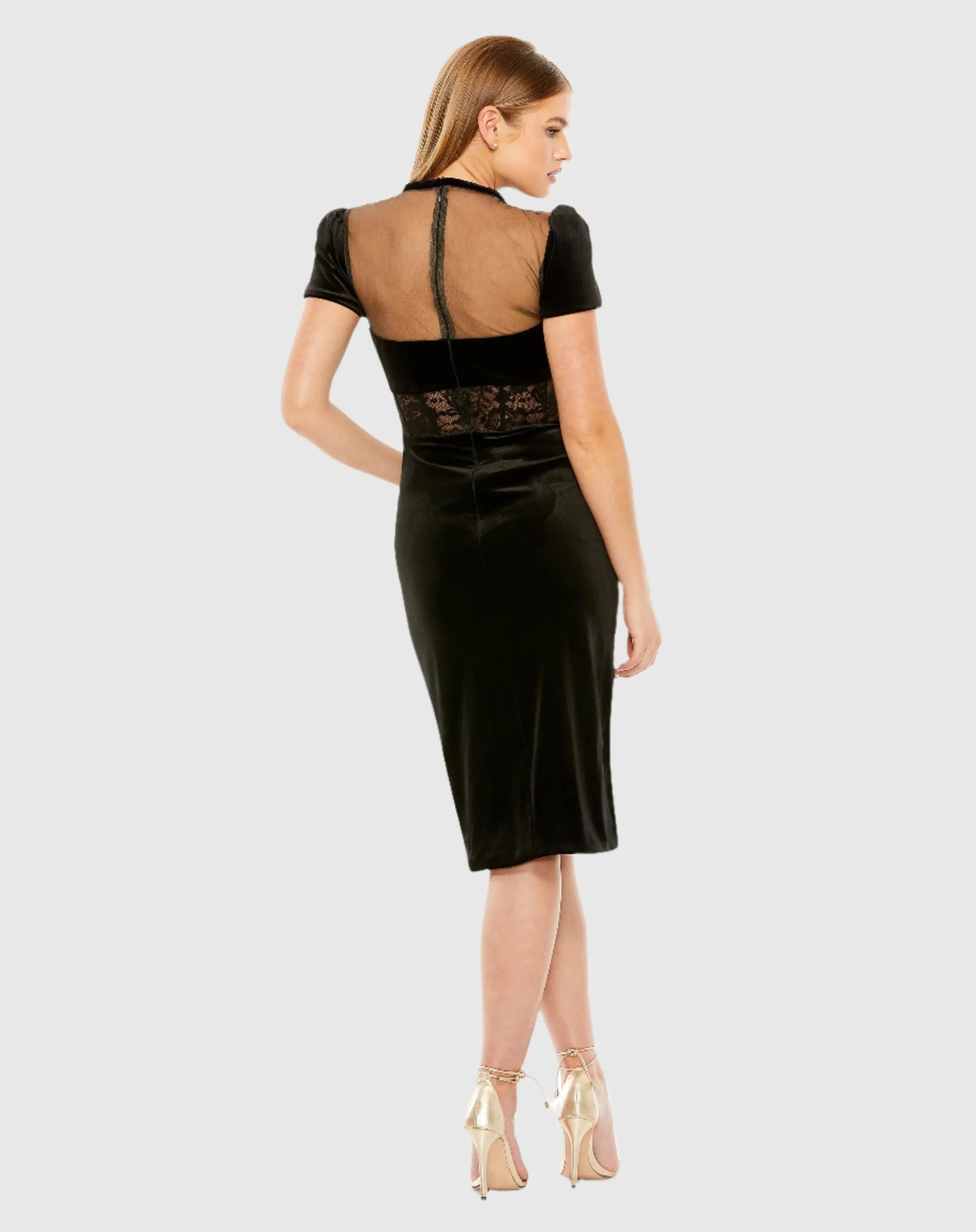 Black Short Sleeve Sheer Top Lace Bustier Dress